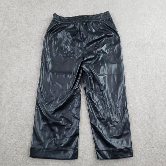 Soft Surroundings Pants Womens PM Black Faux Leather Cropped Wide Leg Pull On - Picture 14 of 15